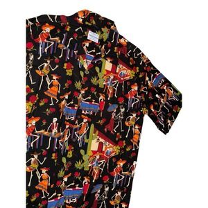 David Carey Shirt Mens 3XL Black Day Of The‎ Dead Graphic Hawaiian Button Up